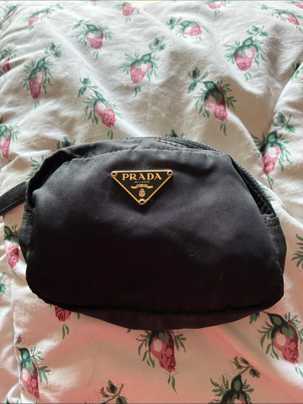 Prada Black Nylon Mini Belt Bag with Gold Logo